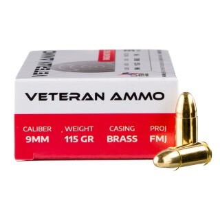 Veteran Ammo 9mm Luger Ammunition 50 Rounds FMJ 115 Grains