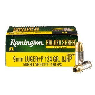 Remington Golden Saber 9mm Luger +P Ammunition 20 Rounds BJHP 124 Grains