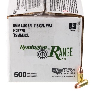Remington Range 9mm Luger Ammunition 500 Rounds FMJ 115 Grains
