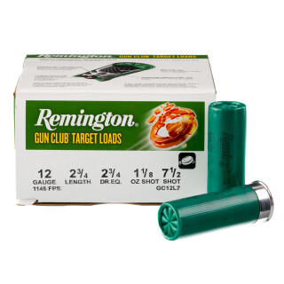 Ammo 12 Gauge Remington Gun Club Target Loads 2-3/4" #7.5 Lead 1-1/8 Ounce 1145 fps 25 Rounds GC12L7