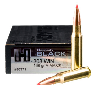 Hornady BLACK .308 Winchester Ammunition 168 Grain A-Max 20 Rounds