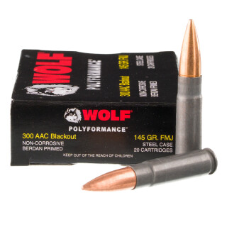 Wolf Polyformance .300 AAC Blackout Ammunition 500 Rounds FMJ 145 Grain Steel Cased