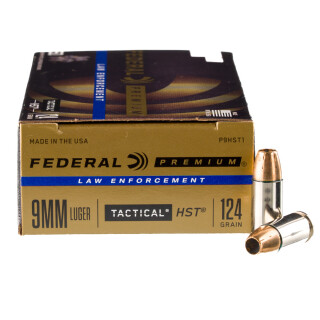 Federal Premium LE 9mm Luger Ammunition 1000 Rounds HST JHP 124 Grain
