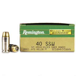 Remington Golden Saber Bonded .40S&W Ammunition 50 Rounds 165 Grain Golden Saber Brass Jacketed Bonded Hollow Point 1150fps