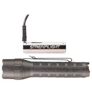 Streamlight PolyTac X USB 600 Lumen Tactical White LED Flashlight Multi-Fuel Compatible Ten-Tap Programming Removable Pocket Clip Nylon Polymer Housing Matte Black Finish