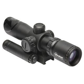 Firefield Barrage 1.5-5x32 Rifle Scope Illuminated Mil-Dot Reticle 1/2 MOA Second Focal Plane CR2032 Battery With Green Laser Integral Weaver-Style Mount Matte Black Finish