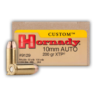 Ammo 10mm Hornady Custom 200 Grain XTP Jacketed Hollow Point Bullet 1050 fps 20 Round Box 9129