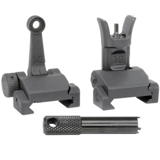 Midwest Industries AR-15 Combat Rifle Flip Up Complete Sight Set Mil-Spec Height 6061 Aluminum Base Matte Black Finish