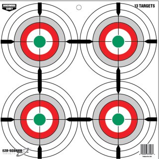 Birchwood Casey Eze-Scorer 12 Inch Multiple Bull's-Eyes Target Paper Target 12"x12" Green Red Gray 13 Pack