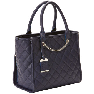 Bulldog Tote Style Purse Quilted Blue Nylon