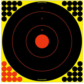 Birchwood Casey Shoot-N-C 17.5 Inch Bull's Eye Self-adhesive Reactive Paper Target Indoor/Outdoor Repair Pasters Black and Red 100 Pack