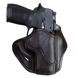 1791 Gunleather Optic Ready Open Top Multi-Fit 2.4s OWB Belt Holster for FN 509/SIG P229/P228 Semi Auto Models Right Hand Draw Leather Signature Brown