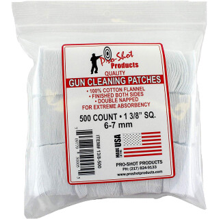 Pro-Shot 6mm-7mm 1 3/8" Square Cotton Flannel Fabric Patches 500 Count for 0.243 - 0.275 Diameter Barrels 13/8-500
