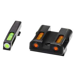 HiViz Litewave H3 Tritium/Litepipe fits Glock 45ACP/.45GAP/10MM Auto Models Green Front Sight with White Front Ring/Orange Rear Sight Steel Housing Matte Black