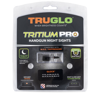 TRUGLO Tritium Pro Night Sights fits Glock MOS 17,19,34,35,45 Orange Focus Ring 3 Dot Night Sight