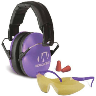 Walker's Game Women Combo Kit Folding Earmuffs with Sport Glasses and Foam Tips Dual Passive Hearing Protection with High Impact Safety Glasses Purple Finish GWP-YWFM2GFP-PUR