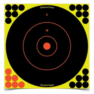 Birchwood Casey Shoot-N-C 12 Inch Bull's-Eye Self-adhesive Reactive Paper Target Indoor/Outdoor Repair Pasters 50 Pack