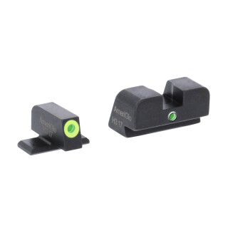 AmeriGlo Tritium I-Dot Sight Set fits SIG Sauer P Series Green Tritium Front With LumiGreen Outline Green Tritium Rear With Square Notch Steel Matte Black