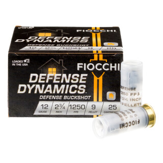 Fiocchi Defense Dynamics 12 Gauge Shotshell 250 Rounds 2-3/4” 9 Pellet #1 Buckshot