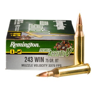 Remington Premier .243 Winchester Ammunition 20 Rounds AccuTip-V 75 Grain