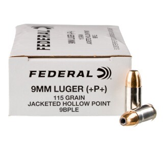 Federal LE Classic 9mm Luger +P+ Ammunition 50 Rounds Hi-Shok JHP 115 Grain