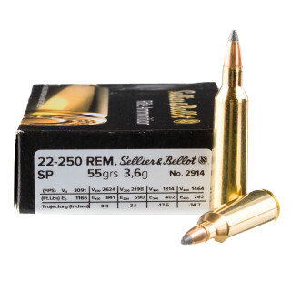 Sellier & Bellot .22-250 Remington Ammunition 20 Rounds SP 55 Grains SB22250B