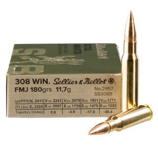 Sellier & Bellot .308 Winchester Ammunition 500 Rounds FMJ 180 Grain