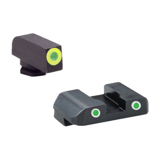 AmeriGlo Pro-GLO Combination Sight Set for Glock 17/19/22/23/24/26/27/33/34/35/37/38/39 Green Outline/Green Tritium Front Green Tritium 2 Dot White Out Line Rear Night Sights Steel GL-243