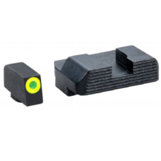 Ameriglo Tritium Protector Sight Set for Glock 9mm/.40S&W/.357 SIG Models Green Tritium Front With LumiGreen Outline Black Serrated Rear Steel Matte Black GL-701