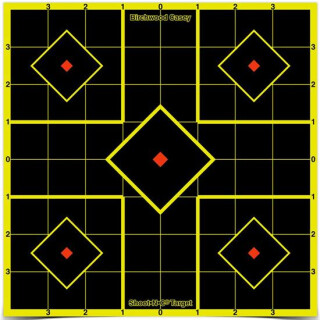 Birchwood Casey Shoot N C 8" Sight-In Self-Adhesive Target Reactive Paper Target Indoor/Outdoor Black Neon Grid 6 Pack 34105