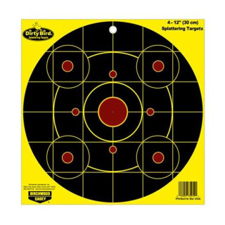 Birchwood Casey Dirty Bird 12 Inch Yellow Round Sight In Reactive Paper Target Indoor/Outdoor 4 Pack