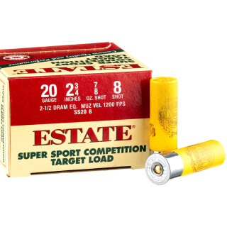 Estate Super Sport 20 Gauge Ammunition 25 Rounds 2-3/4" #8 Lead 7/8oz