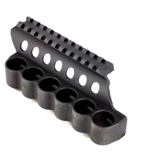 Mesa Tactical Mossberg 500 590 12 Gauge Sureshell Six Round Saddle Shotshell Carrier with 4.5" Picatinny Rail Aluminum Black