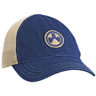 Magpul Industries Icon Patch Garment Washed Trucker Hat Polyester and Cotton One Size Fits Most Navy/Khaki