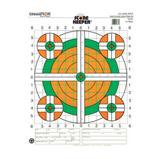 Champion Scorekeeper 100 Yard Rifle Sight In Paper Target Orange/Green Bulls 12 Pack 45761