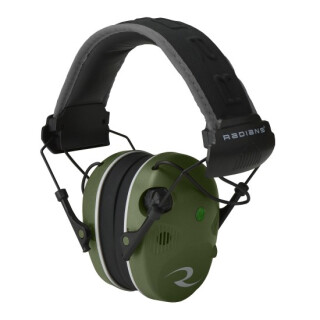 Radians R-Series R-3400 Quad Mic Electronic Earmuff -24dB Noise Reduction Rating 3.5mm Stereo Input Jack Quad Microphones LED Premium Headband Compact Folding Military Green/Black Finish