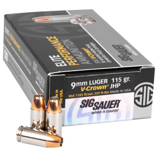 SIG Sauer Elite V-Crown 9mm Luger Ammunition 50 Rounds JHP 115 Grain