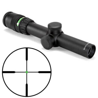 Trijicon AccuPoint 1-4x24 Riflescope Standard Duplex Crosshair With Green Dot Reticle 30mm Tube 1/4 MOA Adjustments Fiber Optics/Tritium Power Aluminum Housing Black
