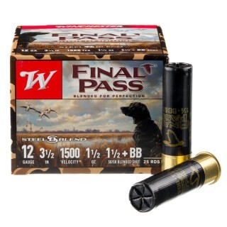 Winchester Final Pass 12 Gauge Shotshell 25 Rounds 3" BB & #1.5 Steel Shot 1-1/4 Ounce