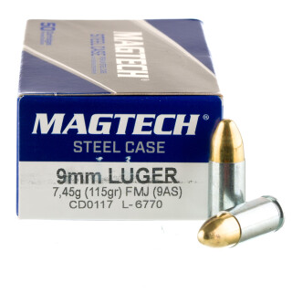 Magtech Steel 9mm Luger Ammunition 50 Rounds FMJ 115 Grain Steel Cased