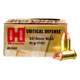 Hornady Critical Defense 9x18 Makarov Ammunition 25 Rounds FTX HP 95 Grain