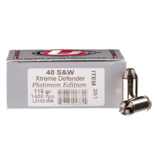 Underwood Ammo .40 S&W Ammunition 20 Rounds Copper Xtreme Defender 115 Grain Lead Free