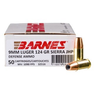 Barnes Defense 9mm Luger Ammunition 50 Rounds JHP 124 Grains