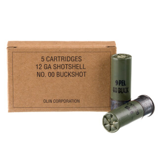 Winchester Military Grade 12 Gauge Ammunition 5 Rounds 2-3/4" 9 Pellet OO Buck