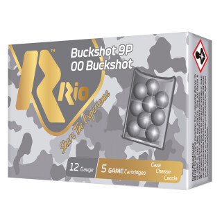 Rio Buckshot 9P 12 Gauge Ammunition 5 Rounds 2-3/4" 9 Pellet 00 Buck 1-1/5oz Lead Shot 1345fps