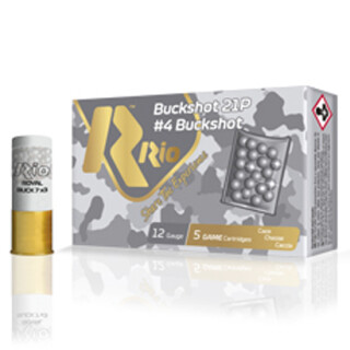 Rio Buckshot 12 Gauge Ammunition 5 Rounds 2-3/4" 21 Pellet Lead #4 Buckshot 1345fps