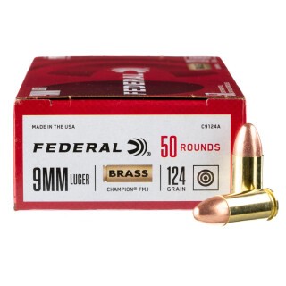 Federal Champion Training 9mm Luger Ammunition 50 Rounds FMJ 124 Grains
