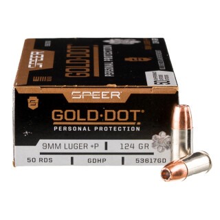 Speer Gold Dot 9mm Luger +P Ammunition 50 Rounds JHP 124 Grains