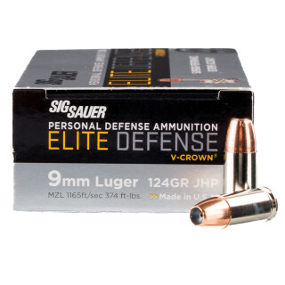 SIG Sauer Elite V-Crown 9mm Luger Ammunition 50 Rounds JHP 115 Grain