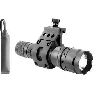 Aim Sports Flashlight 3w 500 Lumen Cree LED Bulb 2x 123A Batteries Tail Cap Switch Belt Clip with 45 Degree Weapon Mount Aluminum Black